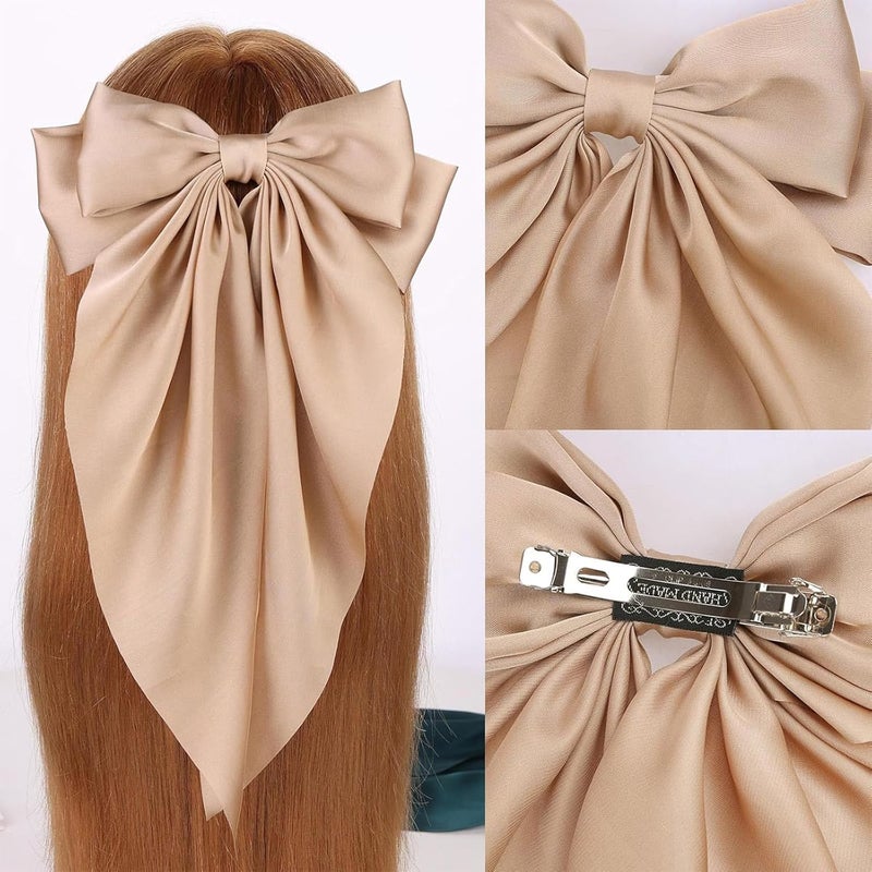 MRJ 6 Pcs Silky Satin Hair Bows Big Hair Ribbons for Women Large Hair Clips for Girls Hair Accessories Barrettes Metal Clips Bowknot Aesthetic - Image 2